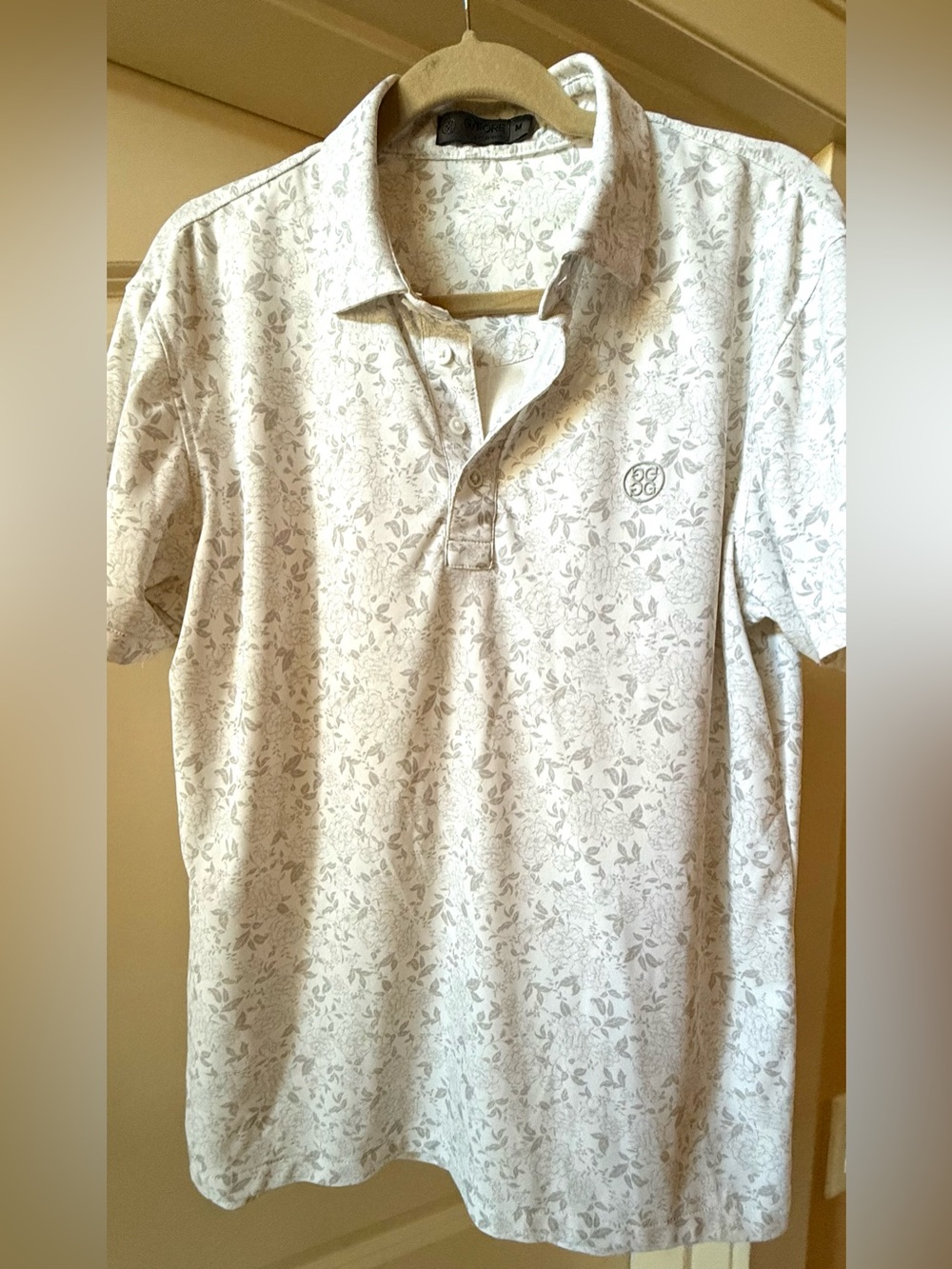 G/FORE Men’s Golf Light Gray Floral Polo Shirt Sz M Logo Casual